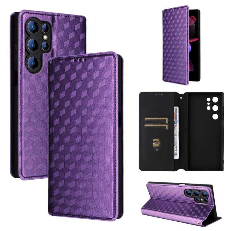 For Oukitel C61 / C61 Pro Cubic Grid Texture Flip Leather Phone Case(Purple)