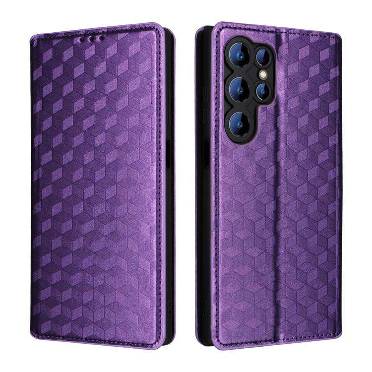 For Oukitel C61 / C61 Pro Cubic Grid Texture Flip Leather Phone Case(Purple)