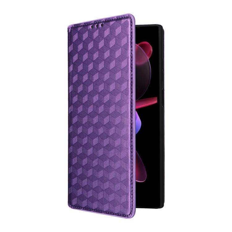 For Oukitel C61 / C61 Pro Cubic Grid Texture Flip Leather Phone Case(Purple)