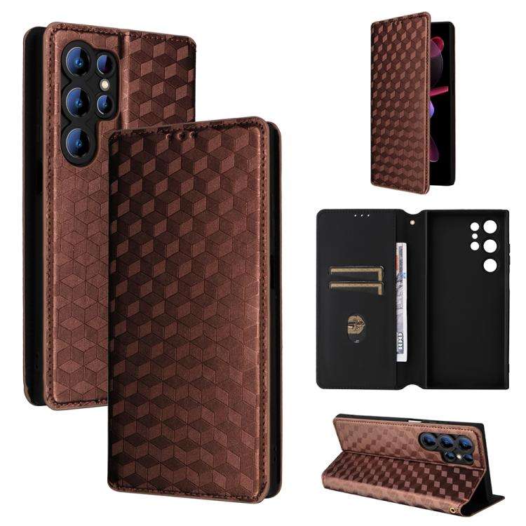 For Oukitel C61 / C61 Pro Cubic Grid Texture Flip Leather Phone Case(Brown)