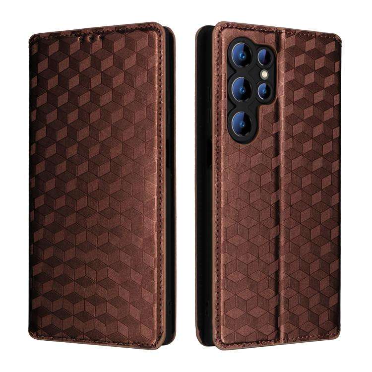 For Oukitel C61 / C61 Pro Cubic Grid Texture Flip Leather Phone Case(Brown)