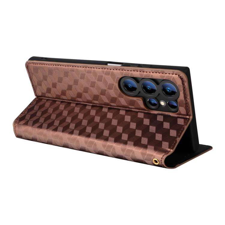 For Oukitel C61 / C61 Pro Cubic Grid Texture Flip Leather Phone Case(Brown)