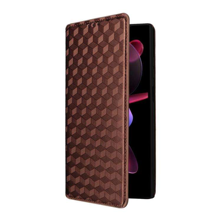 For Oukitel C61 / C61 Pro Cubic Grid Texture Flip Leather Phone Case(Brown)
