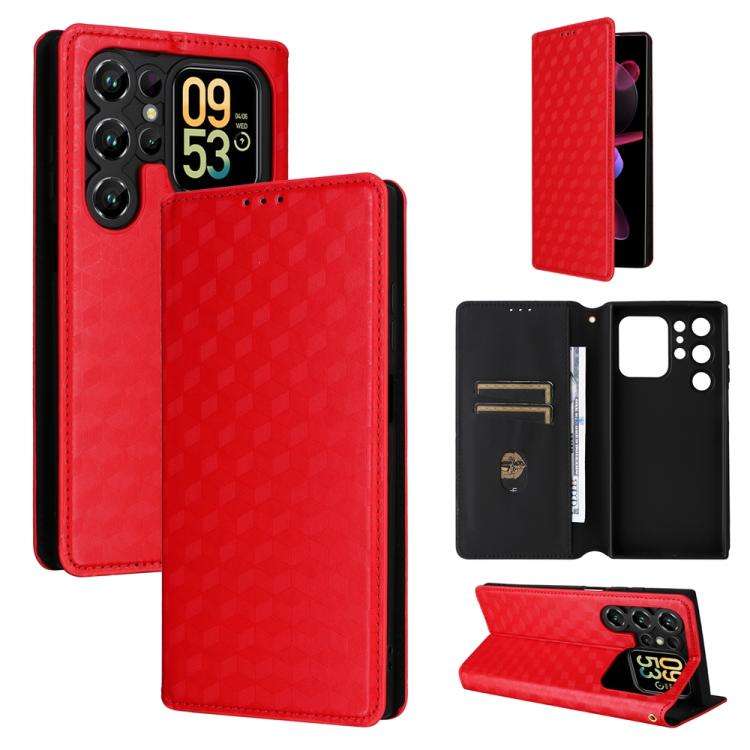 For Oukitel C62 / C62 Pro Cubic Grid Texture Flip Leather Phone Case(Red)
