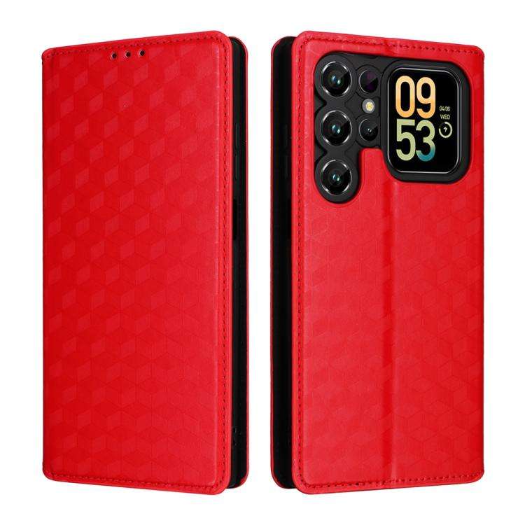 For Oukitel C62 / C62 Pro Cubic Grid Texture Flip Leather Phone Case(Red)