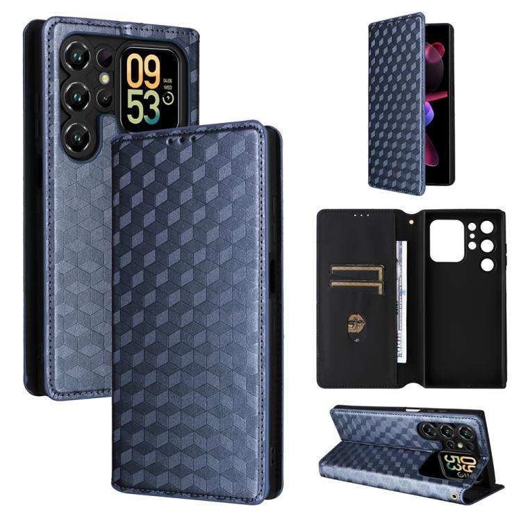For Oukitel C62 / C62 Pro Cubic Grid Texture Flip Leather Phone Case(Blue)