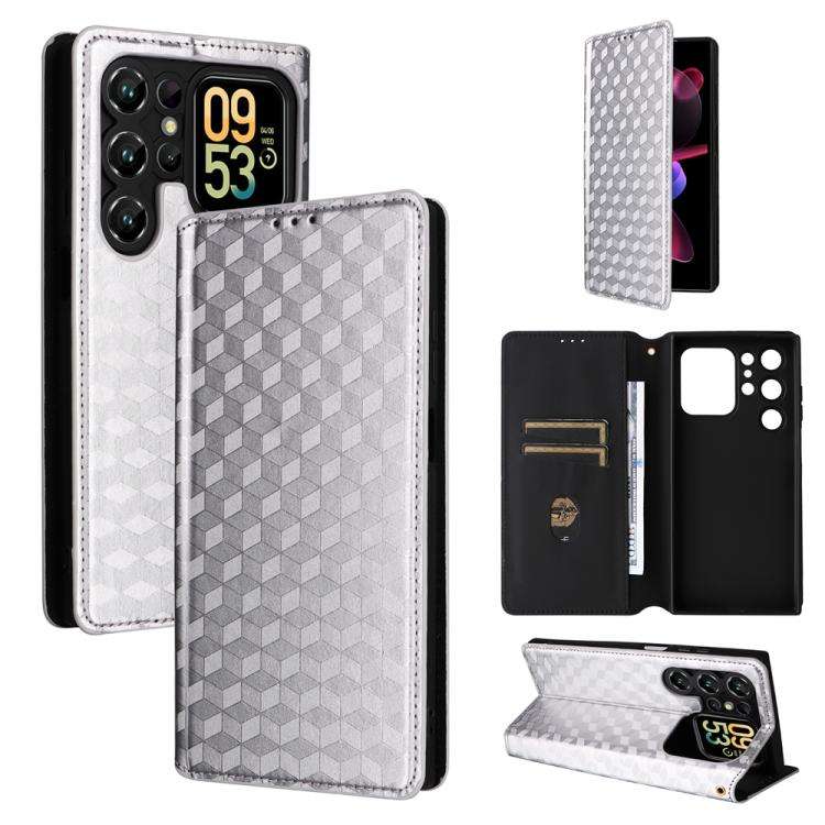 For Oukitel C62 / C62 Pro Cubic Grid Texture Flip Leather Phone Case(Silver)
