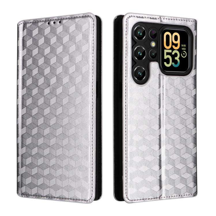For Oukitel C62 / C62 Pro Cubic Grid Texture Flip Leather Phone Case(Silver)