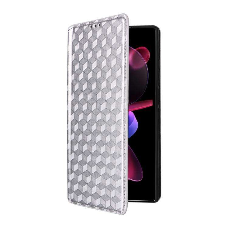 For Oukitel C62 / C62 Pro Cubic Grid Texture Flip Leather Phone Case(Silver)