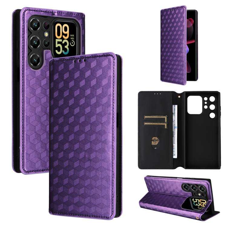 For Oukitel C62 / C62 Pro Cubic Grid Texture Flip Leather Phone Case(Purple)