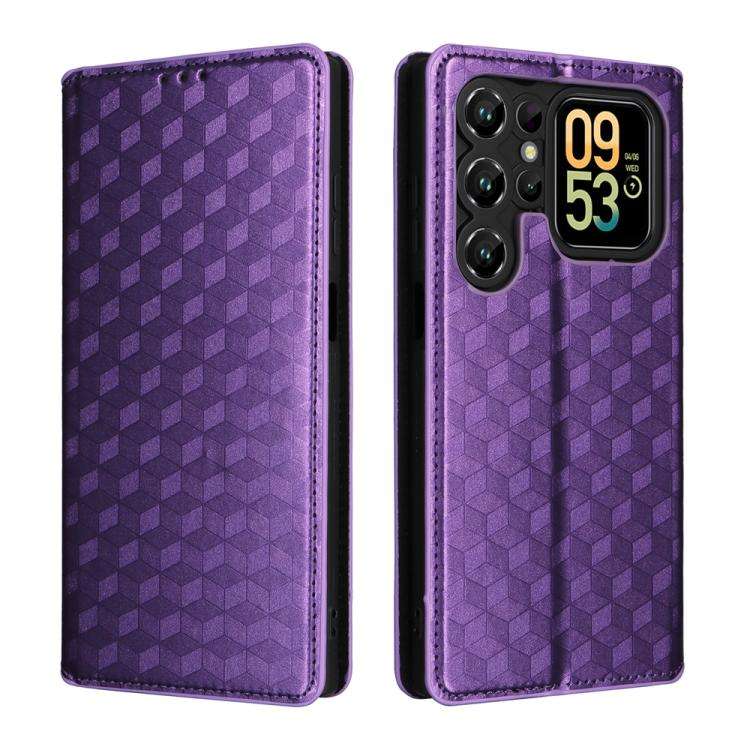 For Oukitel C62 / C62 Pro Cubic Grid Texture Flip Leather Phone Case(Purple)