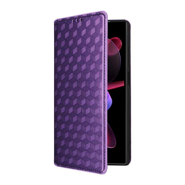 For Oukitel C62 / C62 Pro Cubic Grid Texture Flip Leather Phone Case(Purple)
