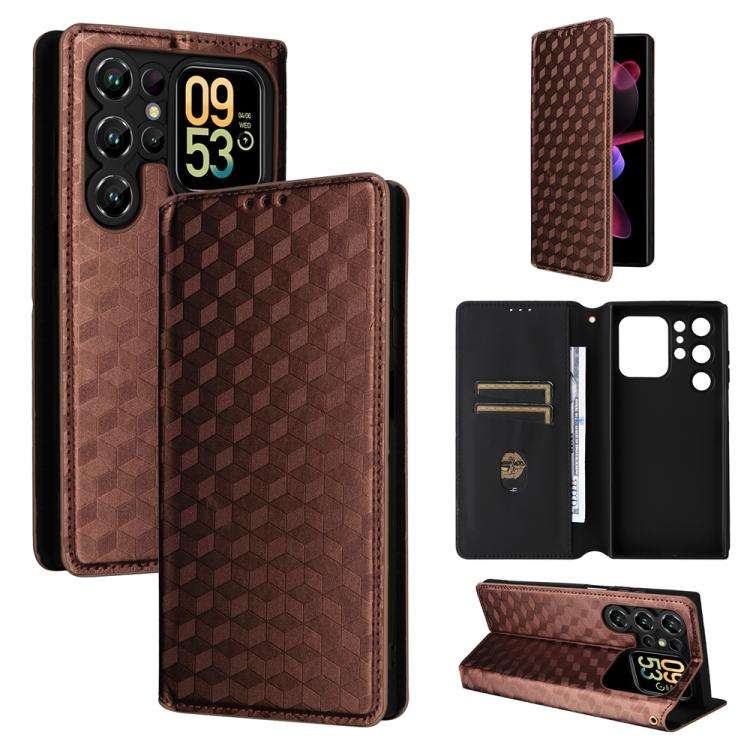 For Oukitel C62 / C62 Pro Cubic Grid Texture Flip Leather Phone Case(Brown)