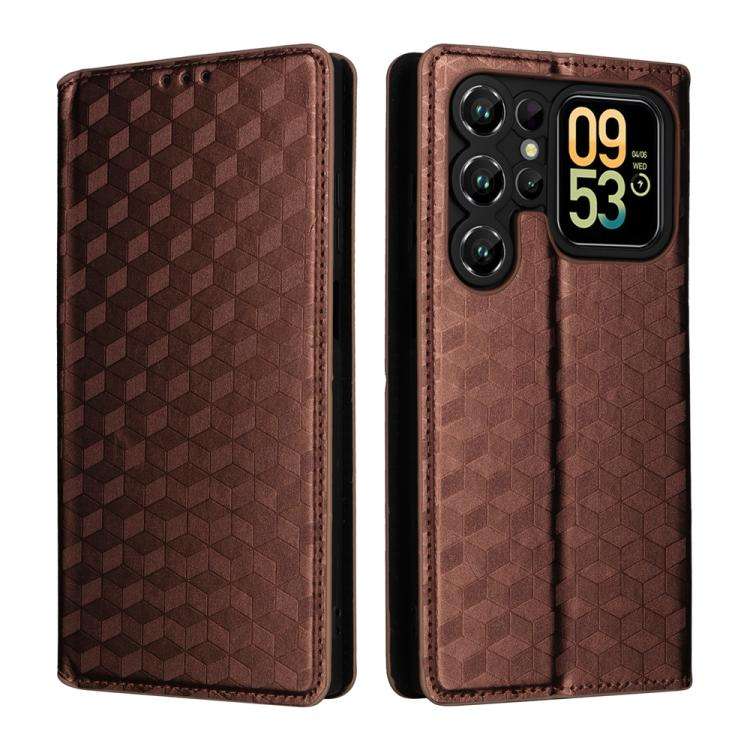 For Oukitel C62 / C62 Pro Cubic Grid Texture Flip Leather Phone Case(Brown)