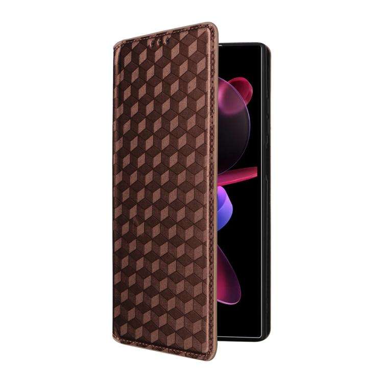 For Oukitel C62 / C62 Pro Cubic Grid Texture Flip Leather Phone Case(Brown)