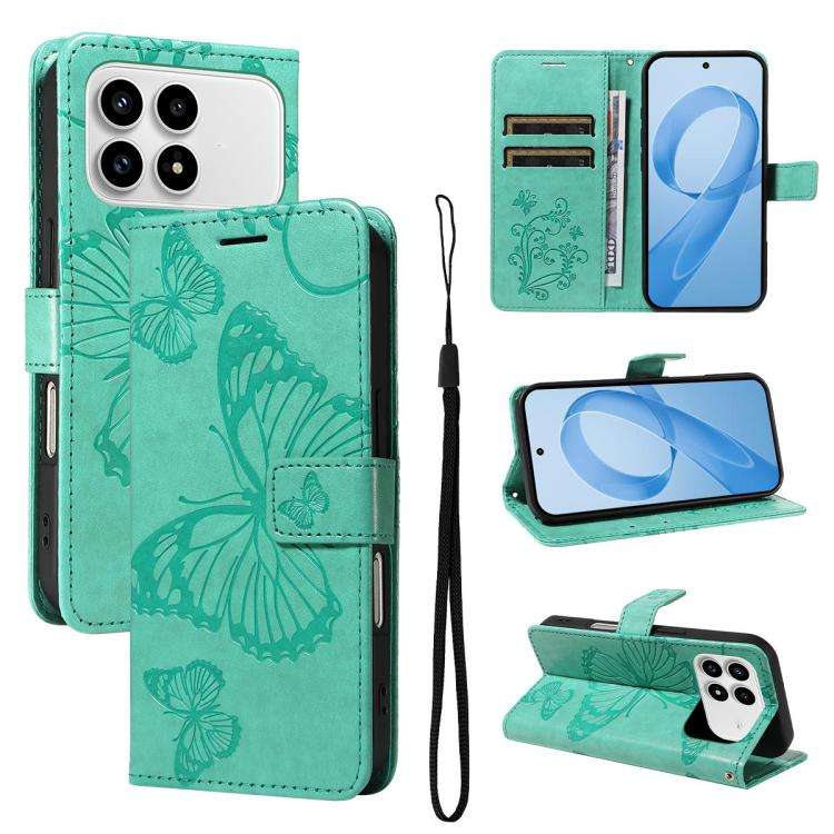 For Redmi K90/Poco F8 Pro 3D Butterfly Embossed Pattern Flip Leather Phone Case(Green)