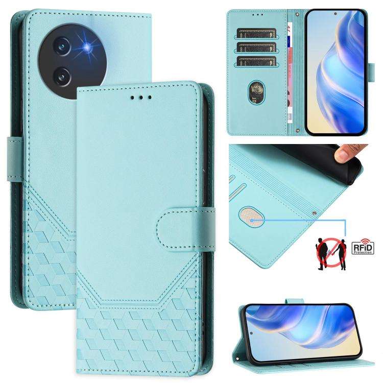 For Doogee Note 59 / Note 59 Pro Honeycomb Embossing RFID Leather Phone Case(Mint Green)