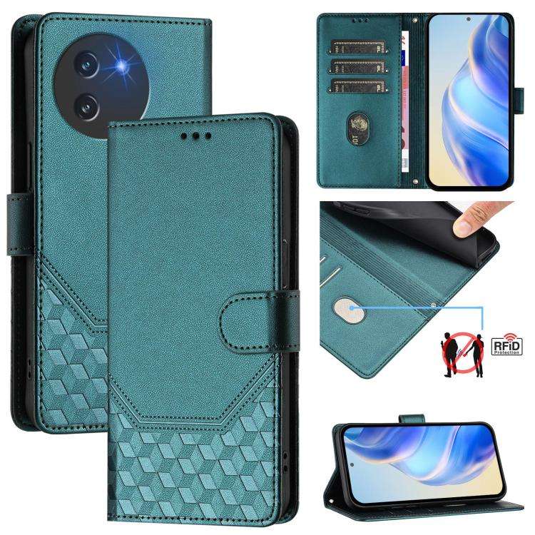 For Doogee Note 59 / Note 59 Pro Honeycomb Embossing RFID Leather Phone Case(Peacock Green)