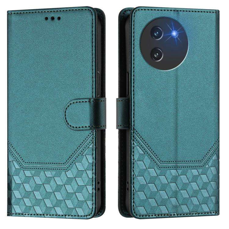 For Doogee Note 59 / Note 59 Pro Honeycomb Embossing RFID Leather Phone Case(Peacock Green)