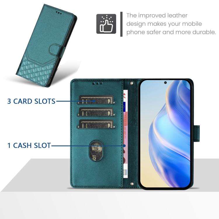 For Doogee Note 59 / Note 59 Pro Honeycomb Embossing RFID Leather Phone Case(Peacock Green)