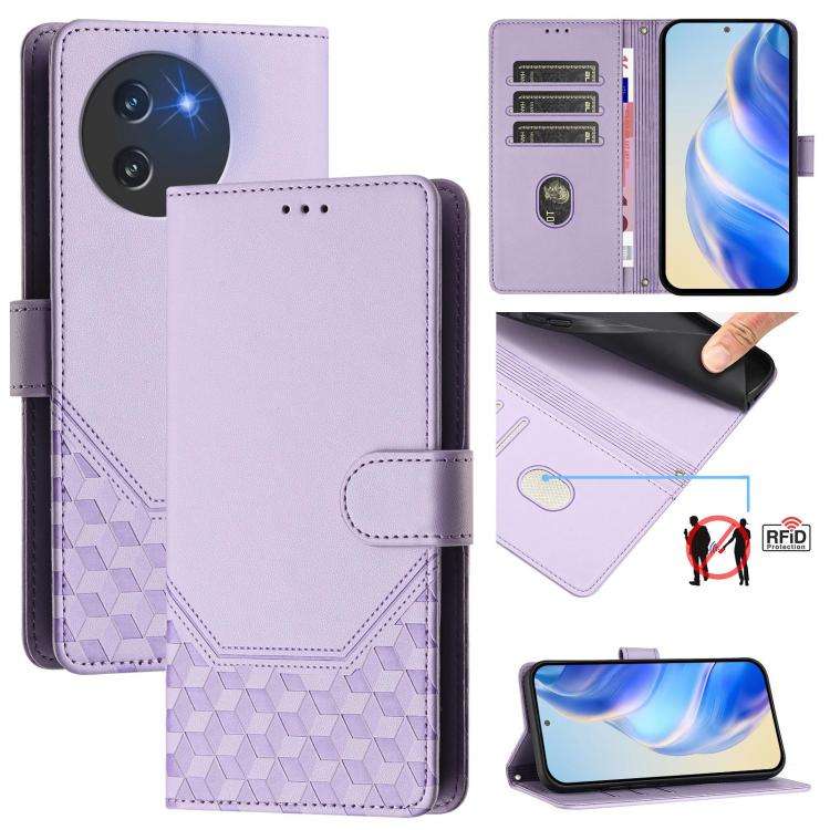 For Doogee Note 59 / Note 59 Pro Honeycomb Embossing RFID Leather Phone Case(Light Purple)