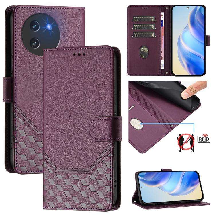 For Doogee Note 59 / Note 59 Pro Honeycomb Embossing RFID Leather Phone Case(Violet)