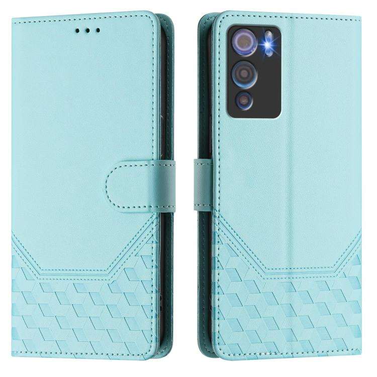 For Doogee N60 Pro Honeycomb Embossing RFID Leather Phone Case(Mint Green)