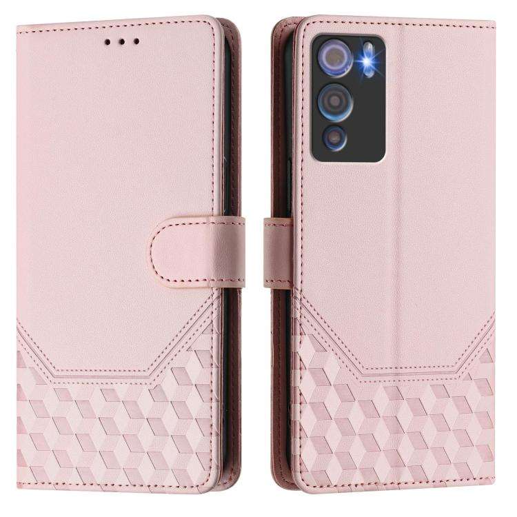 For Doogee N60 Pro Honeycomb Embossing RFID Leather Phone Case(Pink)