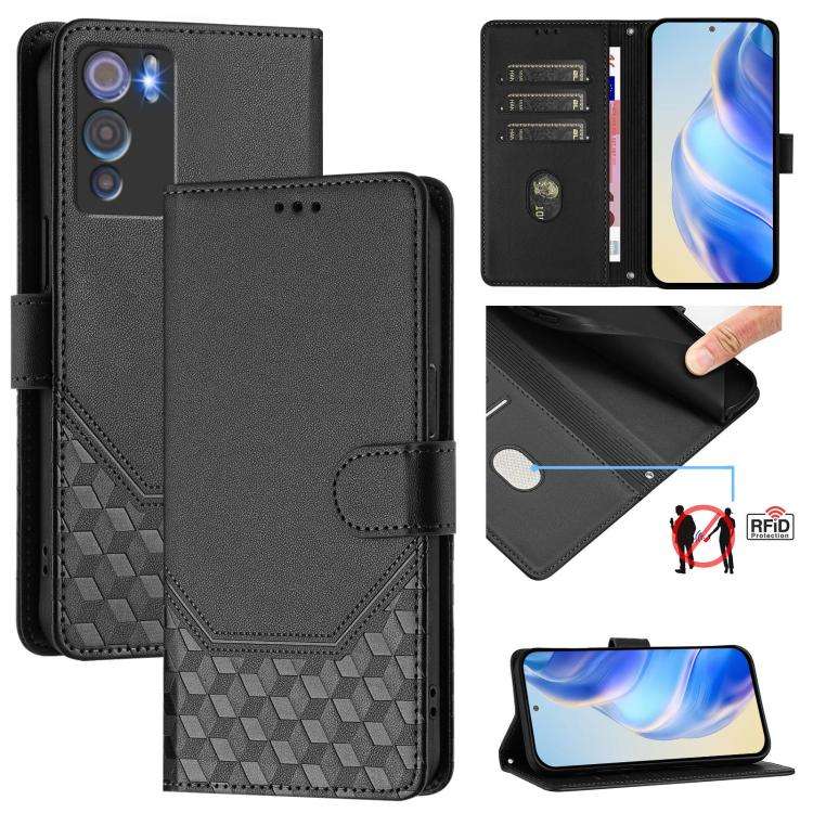 For Doogee N60 Pro Honeycomb Embossing RFID Leather Phone Case(Black)