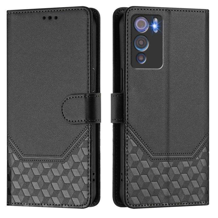 For Doogee N60 Pro Honeycomb Embossing RFID Leather Phone Case(Black)