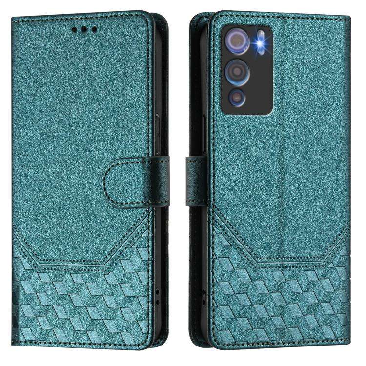 For Doogee N60 Pro Honeycomb Embossing RFID Leather Phone Case(Peacock Green)