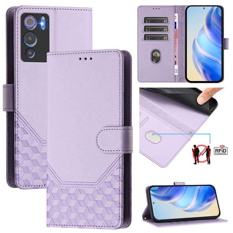 For Doogee N60 Pro Honeycomb Embossing RFID Leather Phone Case(Light Purple)