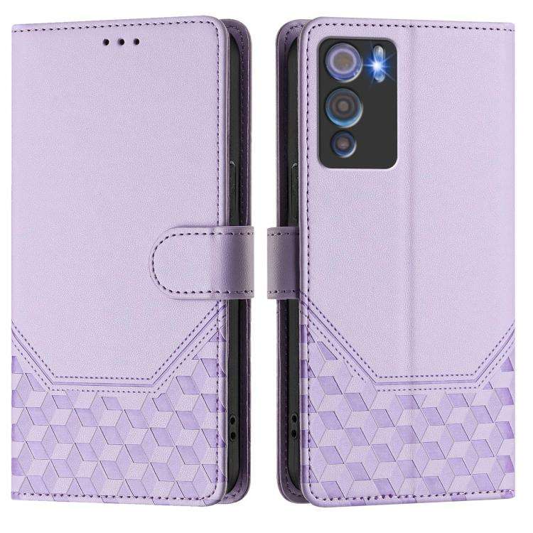 For Doogee N60 Pro Honeycomb Embossing RFID Leather Phone Case(Light Purple)
