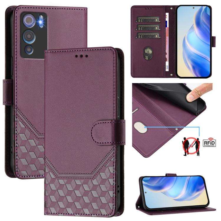 For Doogee N60 Pro Honeycomb Embossing RFID Leather Phone Case(Violet)
