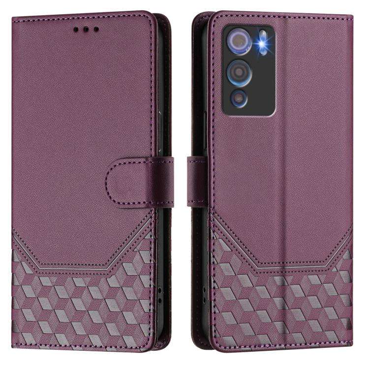 For Doogee N60 Pro Honeycomb Embossing RFID Leather Phone Case(Violet)