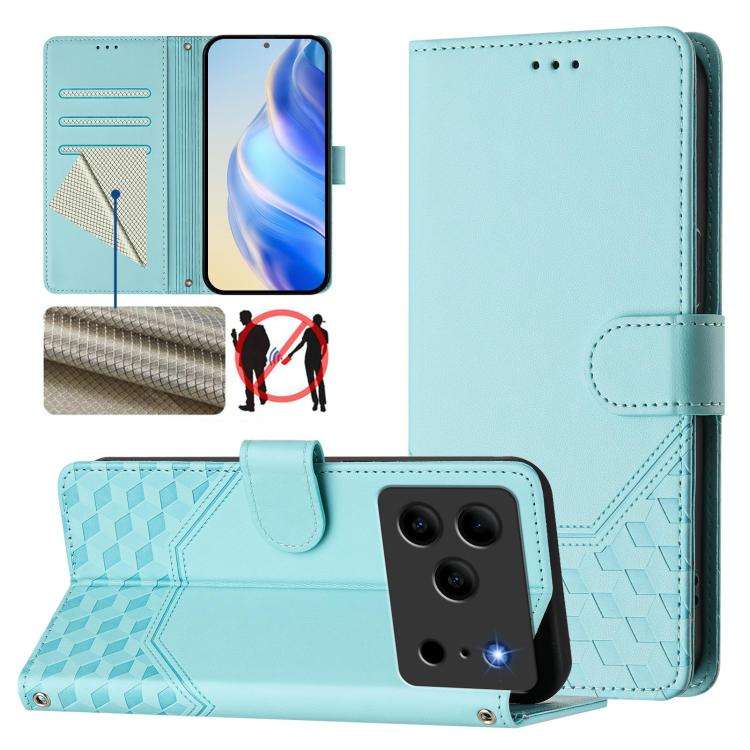 For Doogee Note 56 / Note 56 Pro Honeycomb Embossing RFID Leather Phone Case(Mint Green)