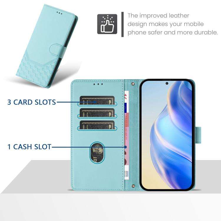 For Doogee Note 56 / Note 56 Pro Honeycomb Embossing RFID Leather Phone Case(Mint Green)