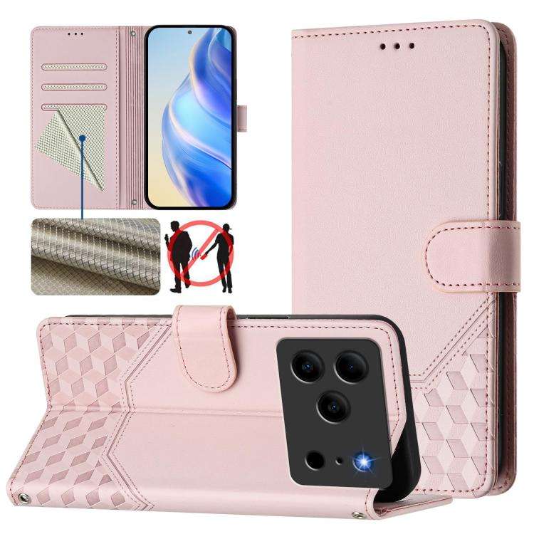 For Doogee Note 56 / Note 56 Pro Honeycomb Embossing RFID Leather Phone Case(Pink)