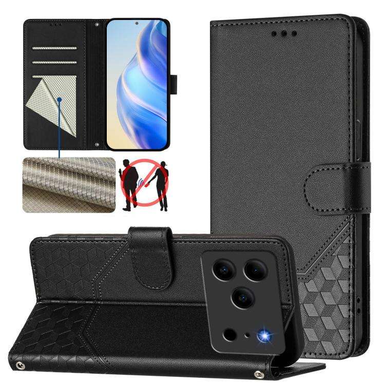 For Doogee Note 56 / Note 56 Pro Honeycomb Embossing RFID Leather Phone Case(Black)
