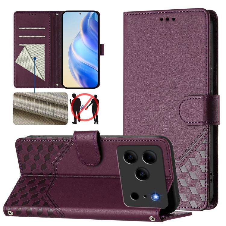 For Doogee Note 56 / Note 56 Pro Honeycomb Embossing RFID Leather Phone Case(Violet)