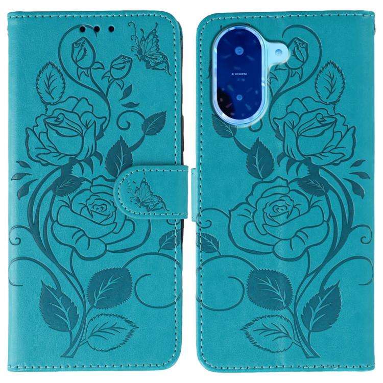 For Redmi A5 4G 171.7mm Rose Butterfly Embossed Leather Phone Case(Blue)