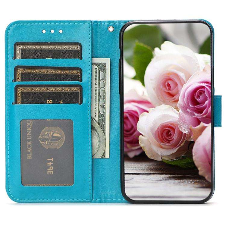 For Redmi A5 4G 171.7mm Rose Butterfly Embossed Leather Phone Case(Blue)