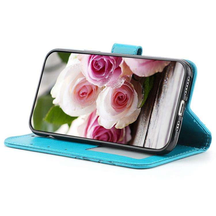 For Redmi A5 4G 171.7mm Rose Butterfly Embossed Leather Phone Case(Blue)