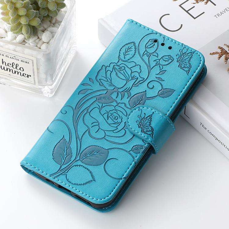 For Redmi A5 4G 171.7mm Rose Butterfly Embossed Leather Phone Case(Blue)