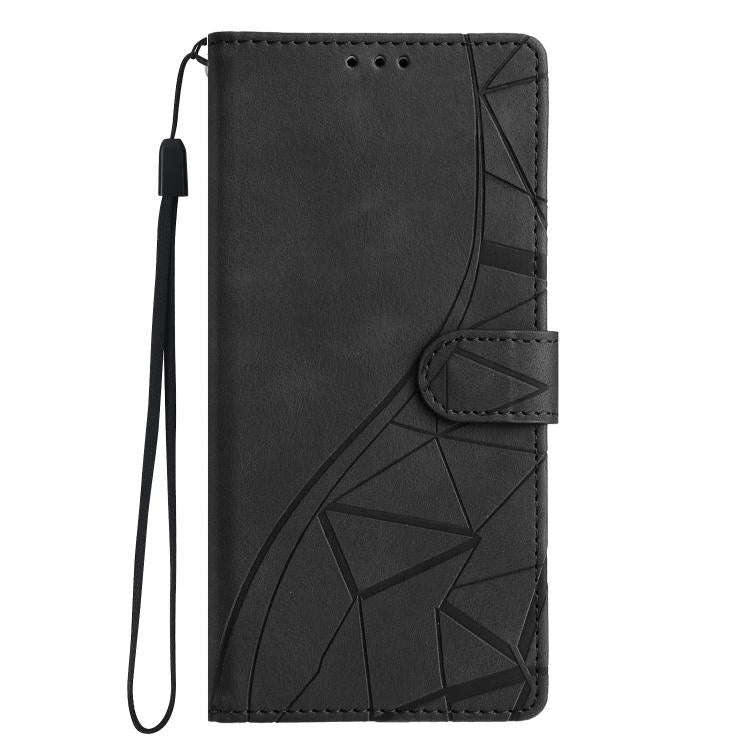 For Motorola Moto E32 Triangles Embossed Leather Phone Case(Black)