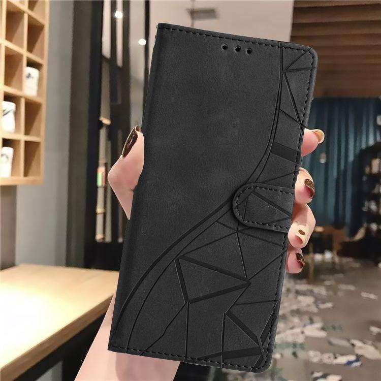 For Motorola Moto E32 Triangles Embossed Leather Phone Case(Black)