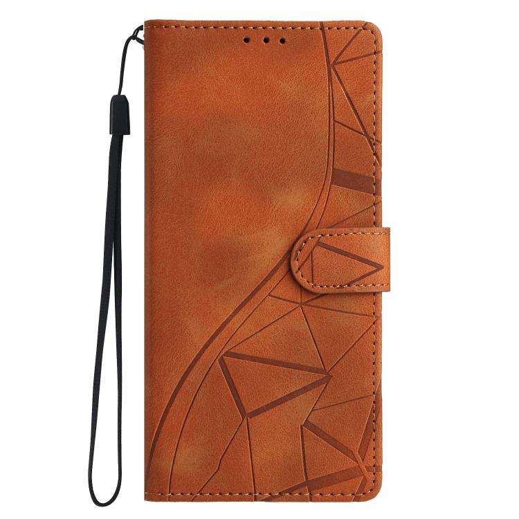 For Motorola Moto E32 Triangles Embossed Leather Phone Case(Brown)