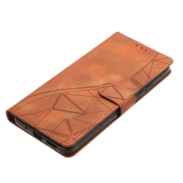 For Motorola Moto E32 Triangles Embossed Leather Phone Case(Brown)