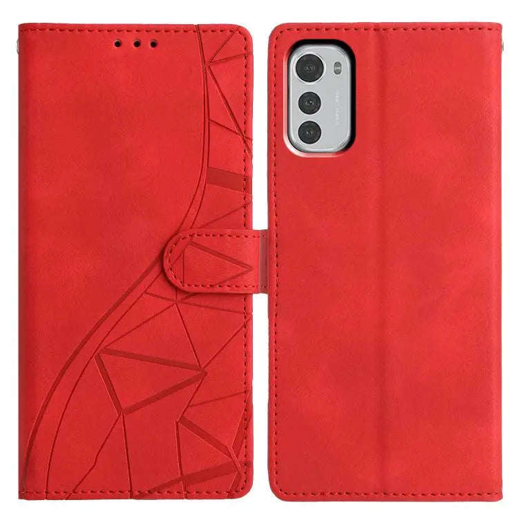 For Motorola Moto E32 Triangles Embossed Leather Phone Case(Red)
