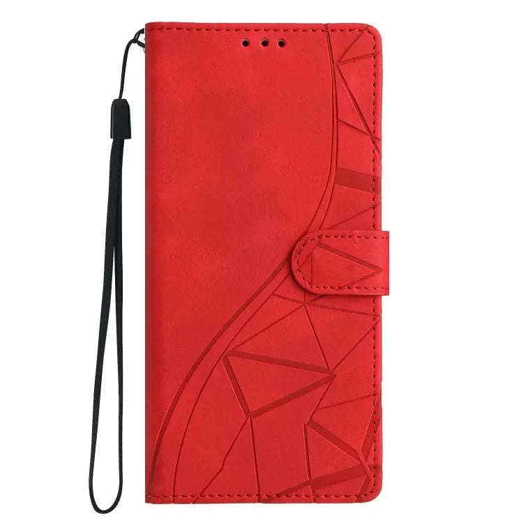 For Motorola Moto E32 Triangles Embossed Leather Phone Case(Red)